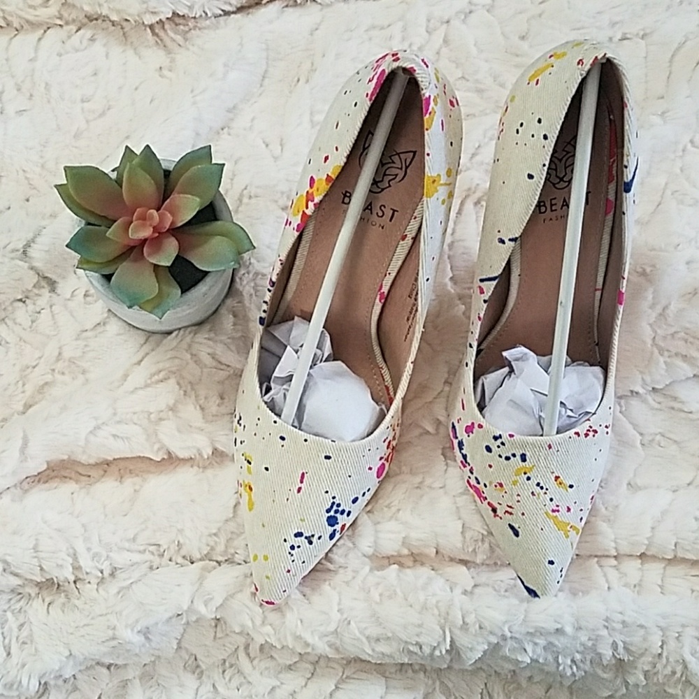 Nude Color Splatter Paint High Heels - Picture 3 of 6